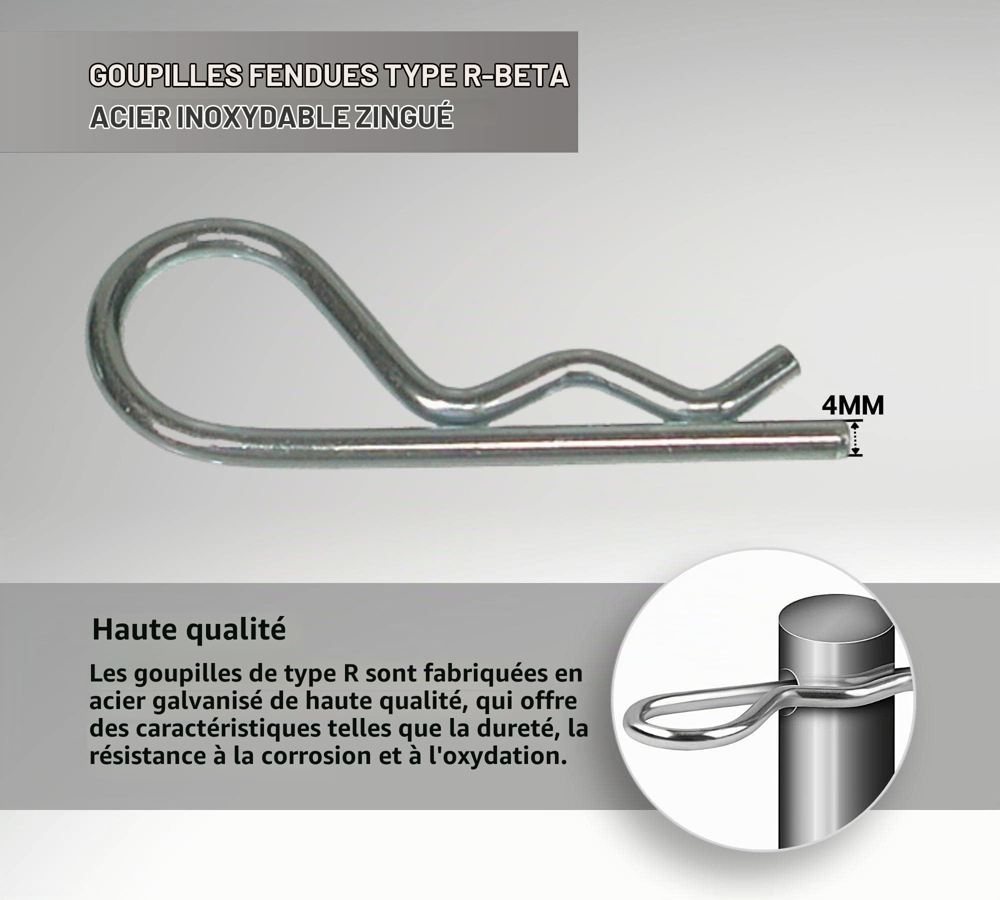 DOJA Barcelona | Goupille type R | 50 pcs | Goupille Beta Ø 4 mm | Clip en R | Goupille agricole | Goupille de Verrouillage | Accessoire de Remorquage Auto, Équipement Moto, Batterie Tracteur Tondeuse