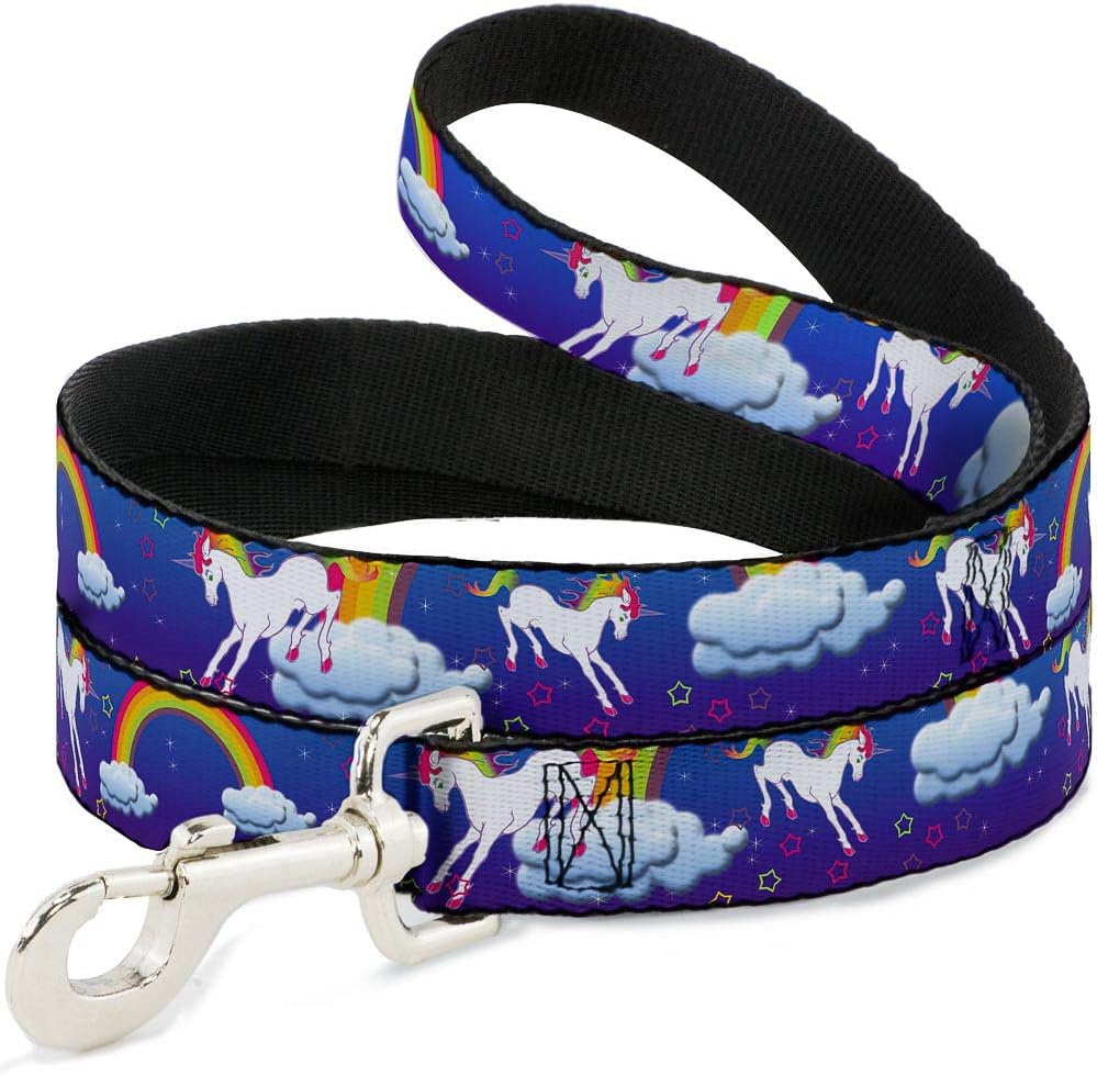 Buckle-Down Pet Leash - Unicorns/Rainbows/Stars Blue/Purple - 6 Feet Long - 1" Wide