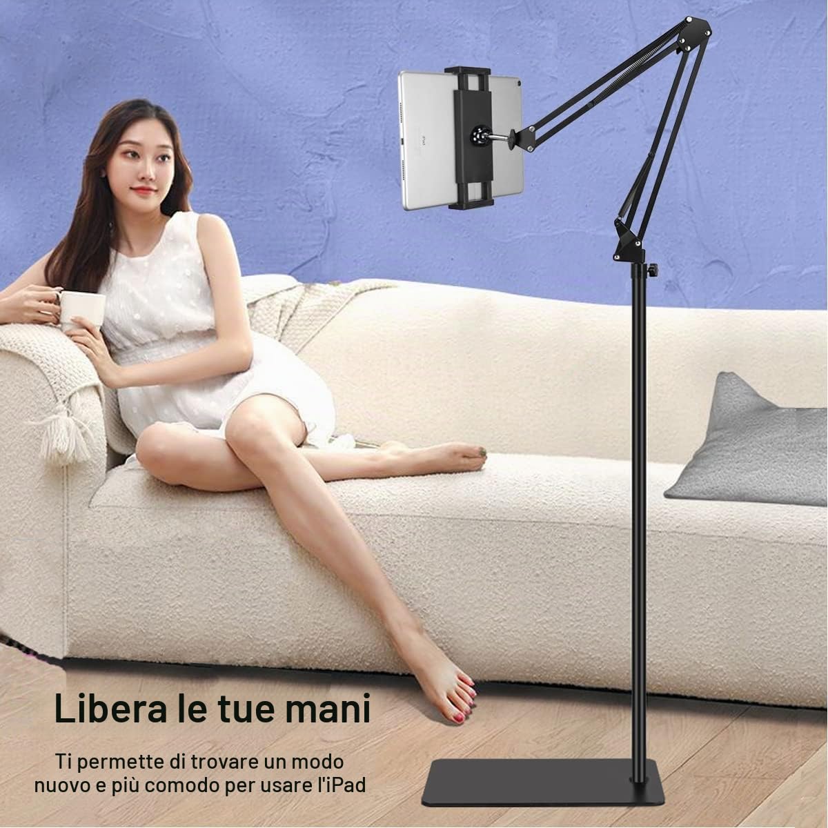 SAMHOUSING Supporto universale per tablet e cellulari da pavimento, girevole 360°, metallo, per iPad, 4,7-12,9 pollici