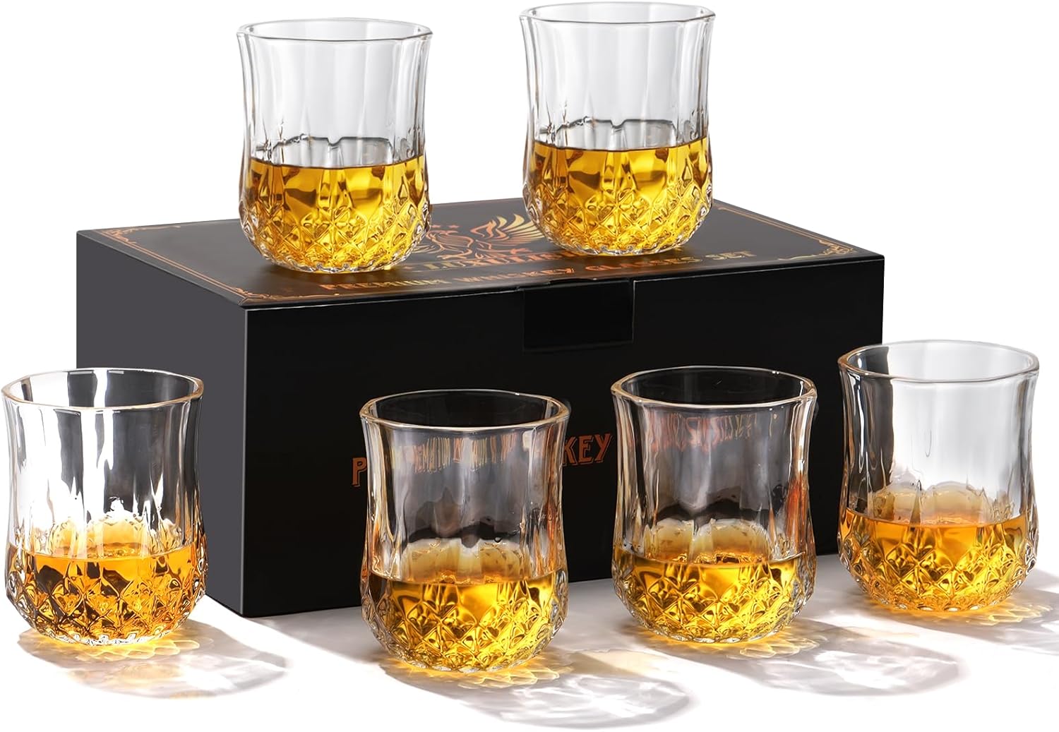 Diamond Whiskey Glasses Set of 6 with Compact Size, Premium Crystal Bourbon Scotch Glass for Men Dad, Solid Old Fashioned Glass Lowball Bar Glasses -7Oz - Image 6