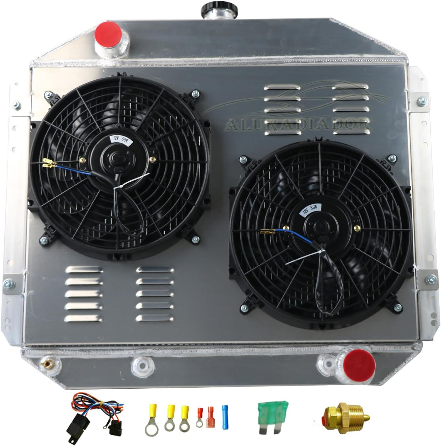 Aluminum Radiator for 1966-1979 Ford F100 F250 F350 F150 Bronco 4.9L L6 5.9L V8 Gas 1973 1974 1975 1976 1977 1978 Radiators 4 Row Shroud Fan Relay