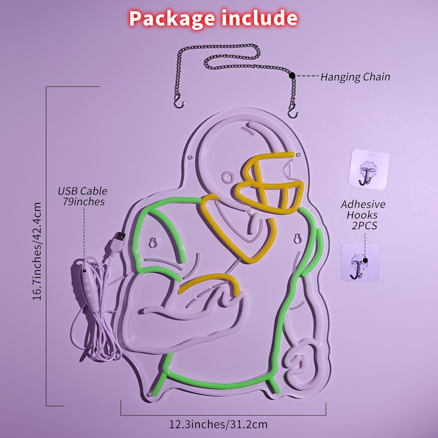 Football Player Neon Sign with Dimmable Glow - Vibrant Light for Gaming Room, Bedroom |Football Birthday Party Decorations|Gifts for Teens & Boys|Green|16.7x12.3" - Image 4