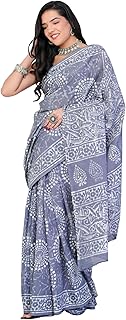 Shanjh Women Cotton Mulmul Hand Block Printed Saree with Unstitched Blouse Piece | Lightweight Cotton Saree (5.5 M Saree, ...