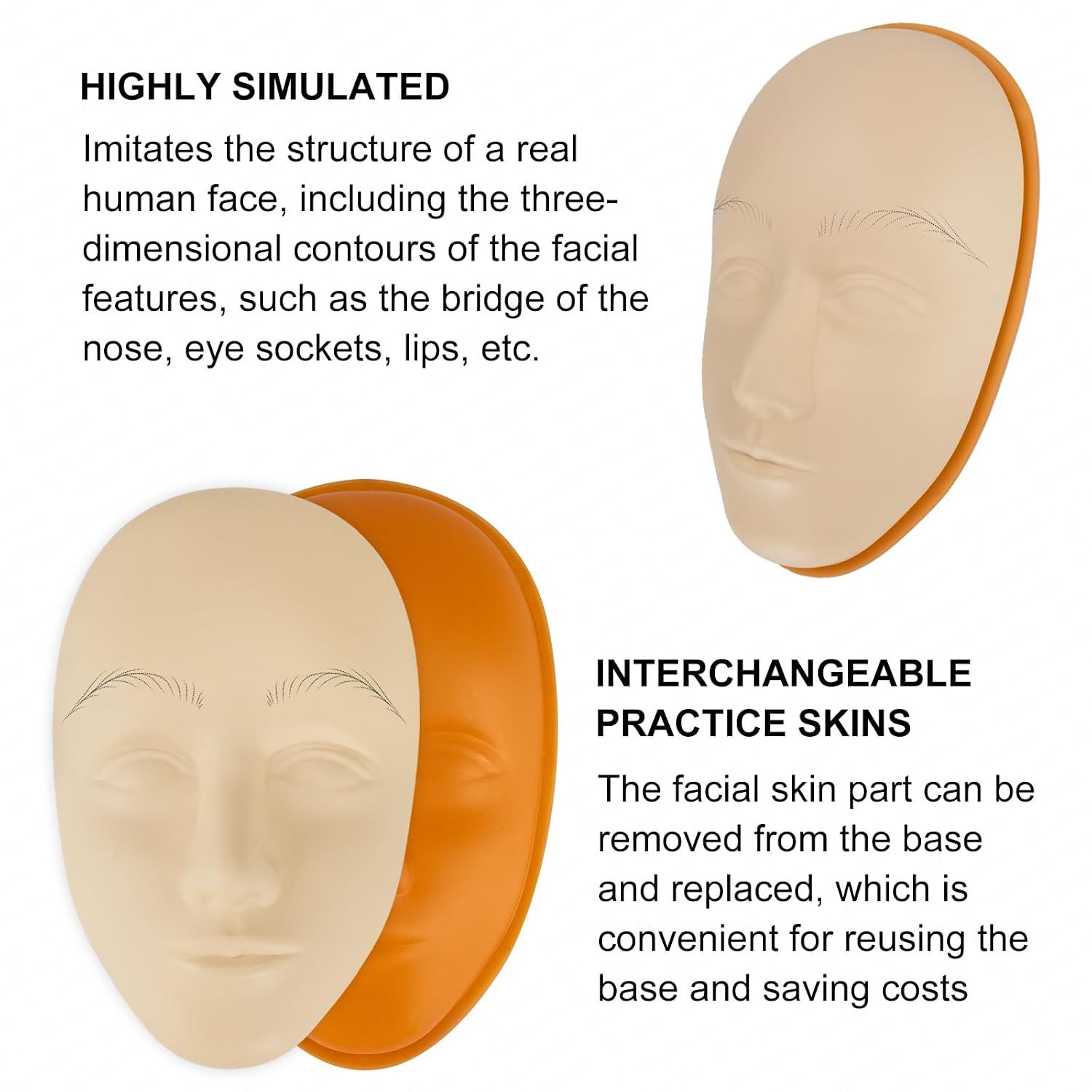 Guapa 5D Facial Tattoo Practice Kit – Silicone Head with Stand, Eyebrow Pencil, Mapping String & Ruler for Brow, Lip, Eyeliner Microblading Training (5D Pre-Printed Kit 3)