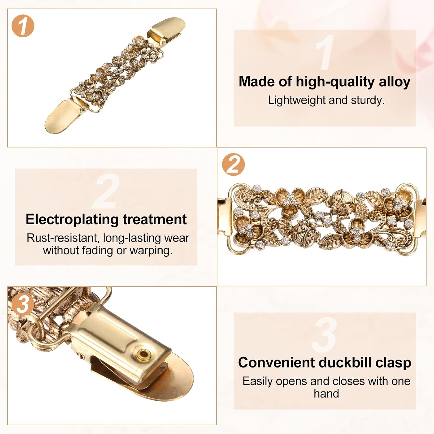PATIKIL 3Pcs Vintage Cloak Clasps, Sweater Clips Women Collar Clip for Women Clothing Sweater Shawl Scarf Cardigan Accessories Retro Cinch Brooch, Silver/Gold/Bronze Tone(4.8x1Inch)