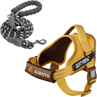 AUROTH Dog Harness for Large Dogs No Pull Tactical Harness and Leash Set | with Leash Clips, LED light clip, Breathable Mesh Padded No Choke, Easy Walking and Training, Turmeric, Large
