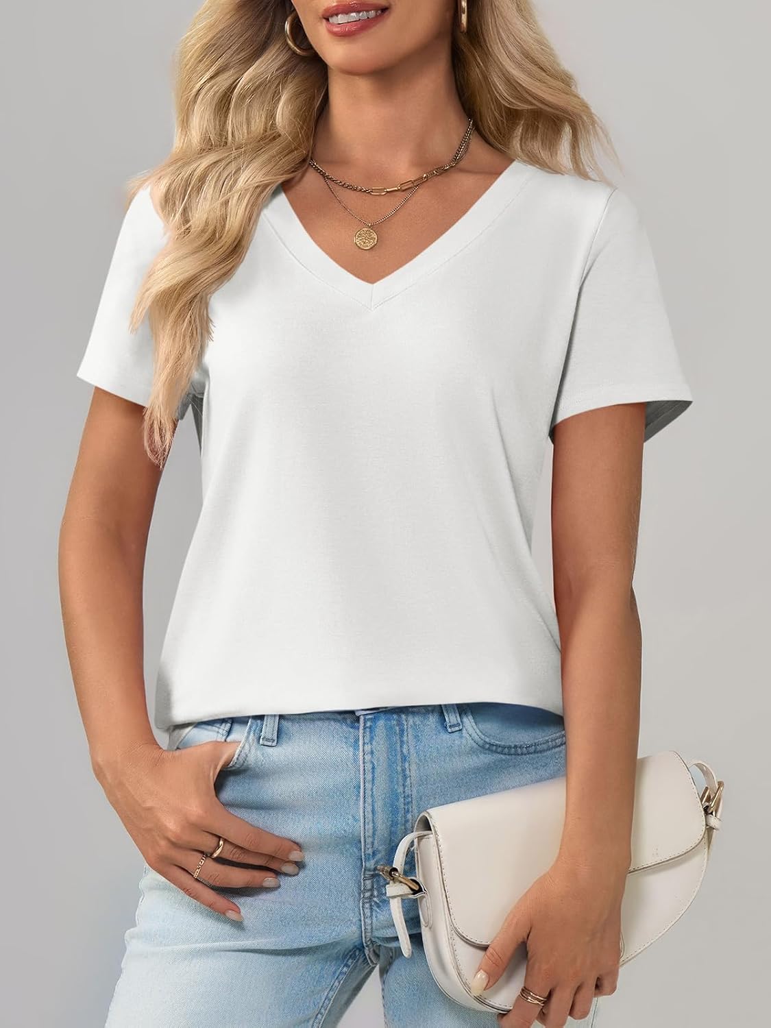 Imily Bela Womens V Neck T Shirts Lightweight Short Sleeve Tops Casual Basic Tees Trendy Summer Tshirt Loose Fit 2025 - Image 4