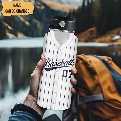 Vista 29 de Hyturtle Botella de agua de béisbol personalizada, botella de acero inoxidable aislada de viaje con tapa a prueba de fugas, 18 onzas, 32 onzas