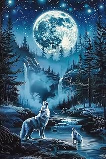 Wolf Howling Diamond Painting - Vintage Diamond Art Kits, Exquisite Full Circle Gemstone Fine Rhinestone Art Kit for Beginners, for Room Decor & Bathroom Decor 12x16 Inch