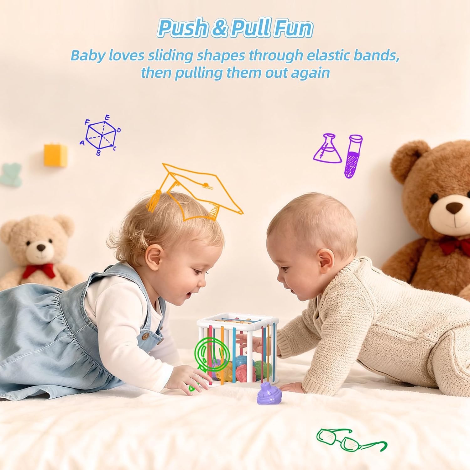 Montessori Shape Sorter Toy for Toddlers, Sensory Learning Cube with 6 Soft Blocks, Baby Developmental Toy for Fine Motor Skills, Gift for 12-36 Months Boys & Girls