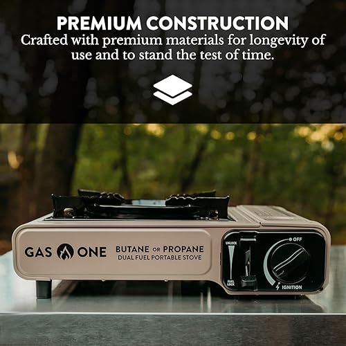 Miniatura 4 de Estufa portátil de doble combustible (gas propano y butano) para campamento y excursiones, con bolsa de transporte dorada, de Gas One (GS-3400P)