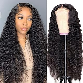 Long Water Wave Lace Closure Wigs Human Hair 180% Density Brazilian Virgin Hair Wet and Wave Lace Front Human Hair Wigs for Black Women Pre Plucked with Baby Hair Natural Color 32 Inch