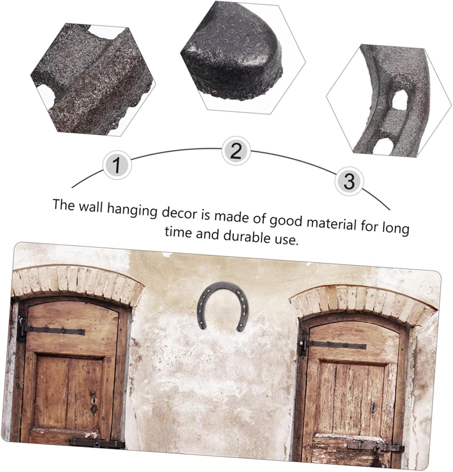 HEMOTON 3pcs Good Lucky Cast Iron Horseshoe Hanging Wall Ornament Decor Rustic Auspicious Lucky Horseshoe for Wall Decorations Prosperity and Fortune