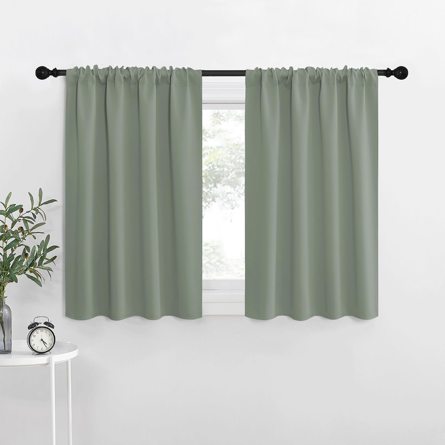  Window Curtains Blackout Drapes - Thermal Insulated Solid Rod Pocket Blackout Curtains/Draperies for Living Room (Sage Green, One Pair, 29 by 30-Inch)