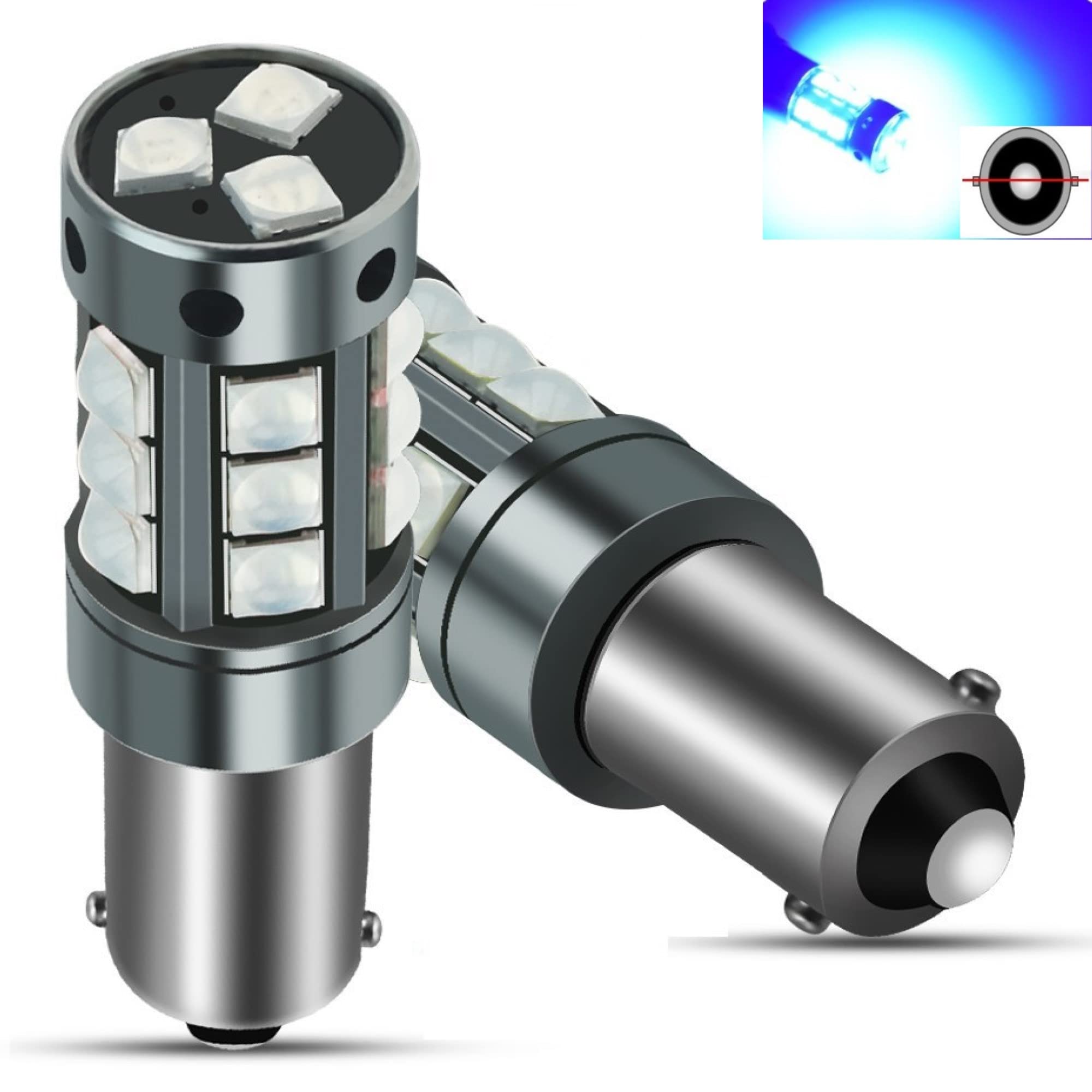 YEORO 2pcs AC/DC 9-36V BA9S LED Bulbs Blue, BA9 BA9S 53 57 1895 64111LED Car Ligh Bulbs Super Bright 3030 18-SMD Chips for Car Interior Dome Map License Plate Glove Box Light. (BA9/BA9S, Blue)