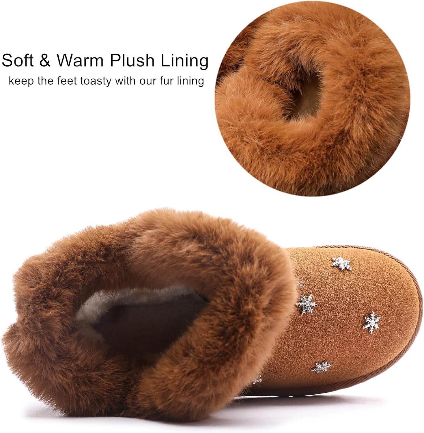 DADAWEN Kids Boys Girls Snow Boots Suede Warm Fur Lined Slip On Outdoor Winter Boots (Toddler/Little Kid)