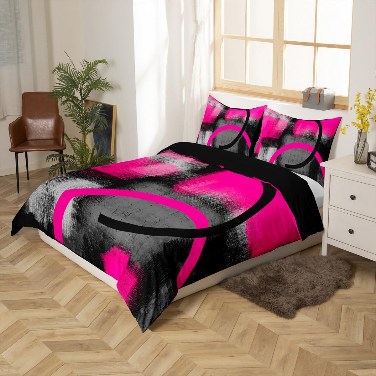 jejeloiu Grey Geometric Duvet Cover Full Size Modern Abstract Art Bedding Set for Boys Girls Minimalist Comforter Cover Bedroom Decor 3Pcs with 2 Pillow Cases (No Comforter)