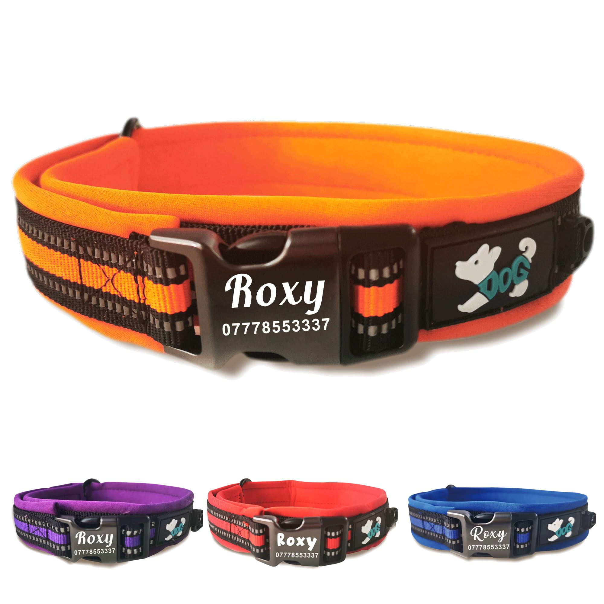 Reflective Dog Collar Personalised Dog Collars Custom Nylon Collars Adjustable Pet Collars with Name & Phone Number for Pets Cat Puppy Dogs(Orange,M)