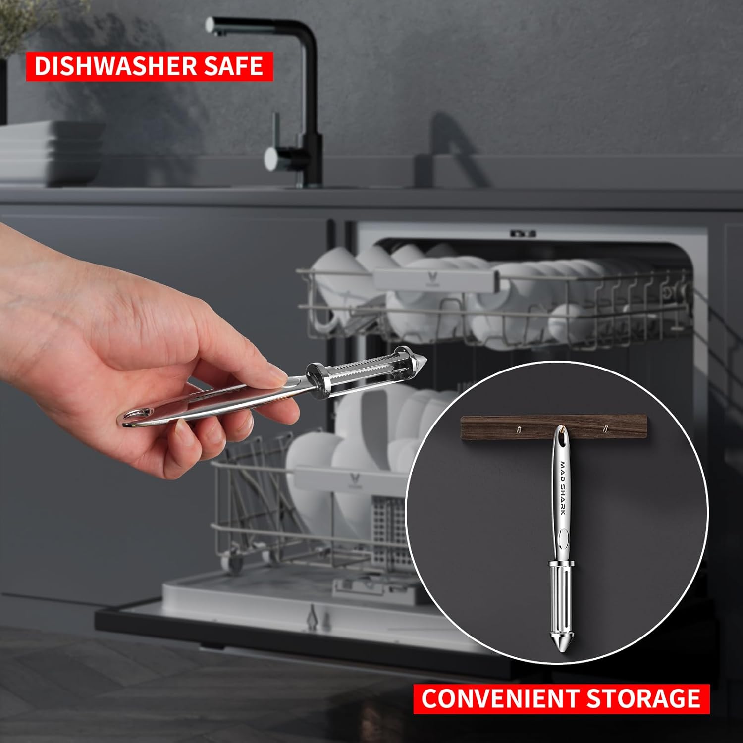 MAD SHARK Ultra Sharp Vegetable Peelers for Kitchen Fruit Apple Potato Peelers,Design with Ergonomic Non-Slip Handle, Y I Shaped Stainless Steel Serrated(2pc）