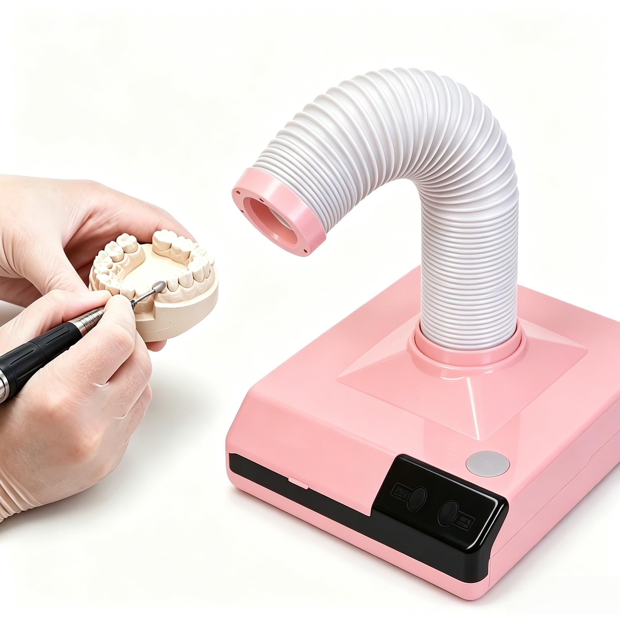 60W Dental & Nail Dust Collector, 2-in-1 Dust Extractor with LED Light, Flexible Suction Arm & Desktop Vacuum System for Dental Lab, Nail Salon, Polishing, Grinding and Filin