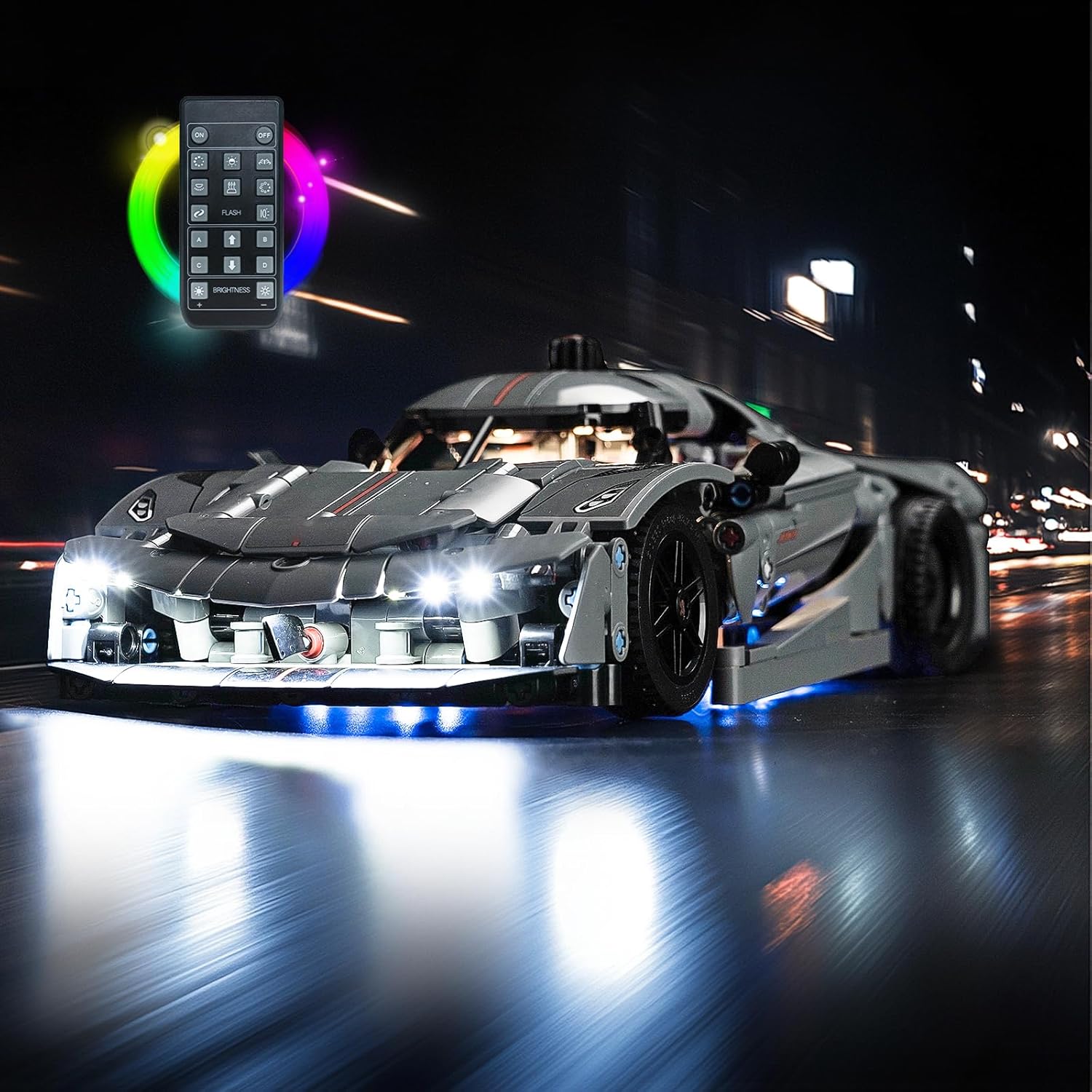LED Lighting Compatible with Lego Koenigsegg Jesko Absolut Grey Hypercar 42173, Light Kit Compatible with Lego 42173, Giving Light to Model, NOT Included The Model Set(18 Key RC Version)