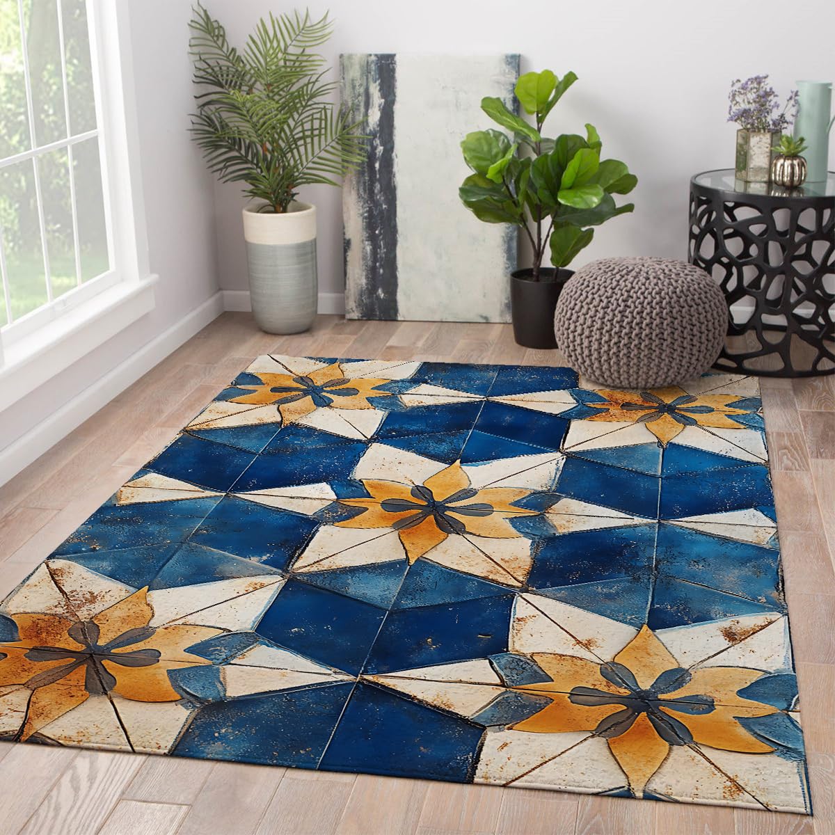 Moquette géométrique rétro pour entrée et cuisine tapis patchwork 80x120