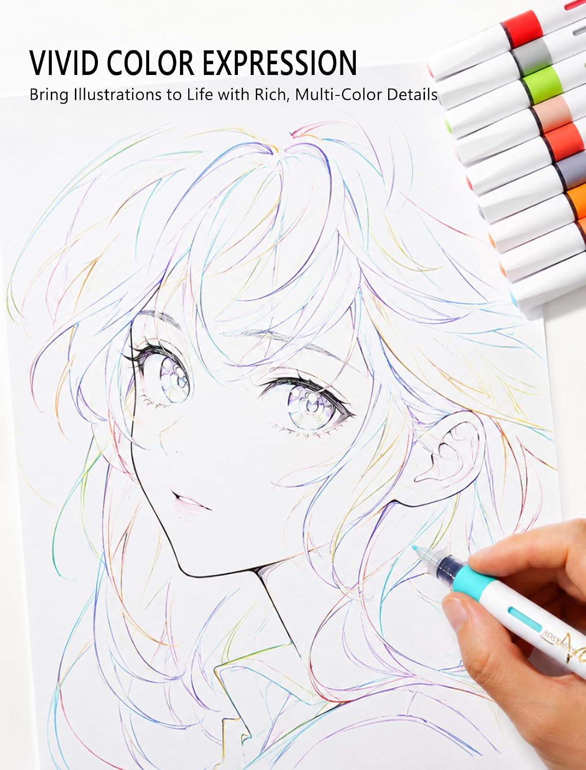 ROSYMENG 48 Colors Acrylic Paint Markers, Precision Detailing & High Opacity: 0.5–2mm Flexible Brush Tips for Fine Outlining, Detailed Painting, Journaling, Rock, Ceramic and Adult Coloring Books