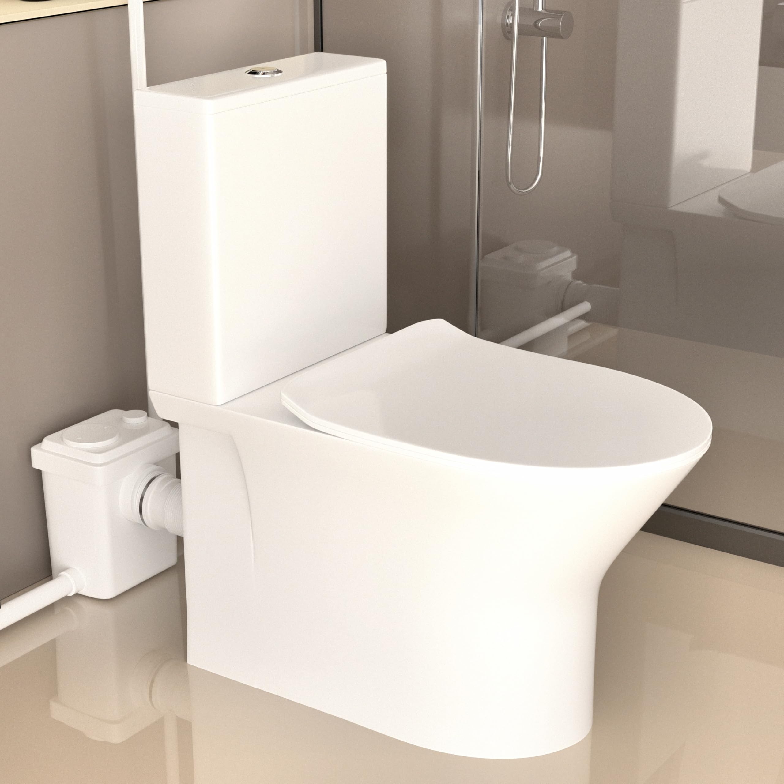 SouNor Upflush Macerating Toilet 450Watt Macerator Pump for Small Basement, Dual Flush 1.1/1.6GPF, 4 Water Inlets Suitable for Bathroom Basement Powerful Flushing White.