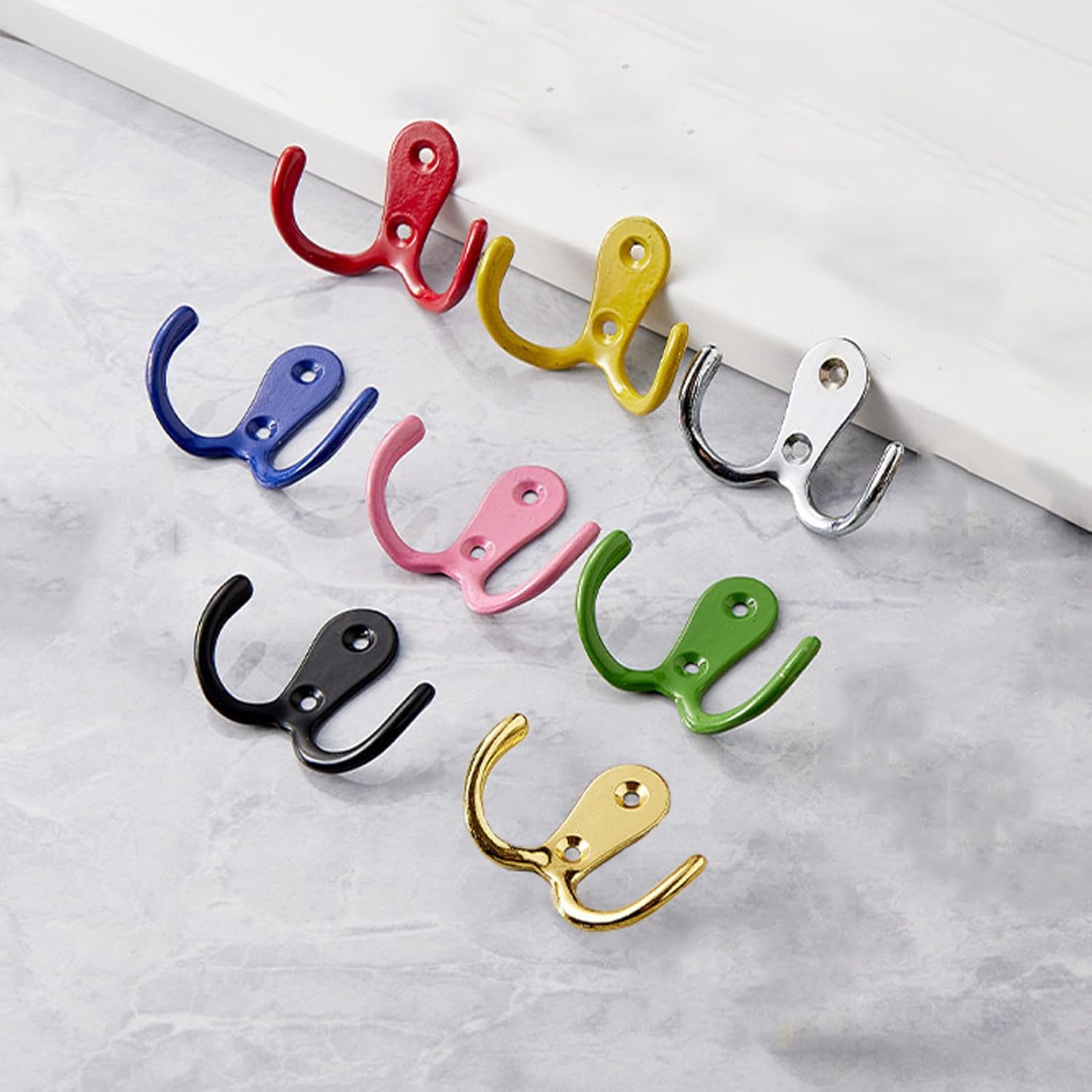 4 Pcs Double Prong Robe Hooks, Dual Coat Hooks Wall Mounted Hanging Clothes for Bathroom Bedroom Door Wall Retro Metal Cloth Hanger Double Coat Hooks with 8 Screws (Matte Silver)
