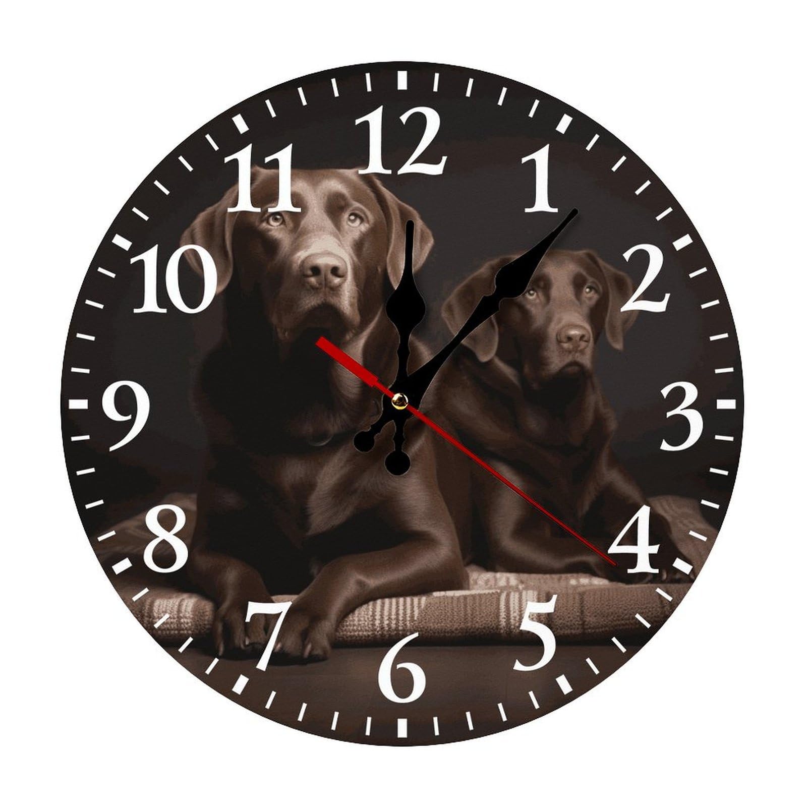 QMNLKH Brown Labrador Retriever Wall Clock for Home, Battery Operated Clock for Hotel, Round Wall Clock with Arabic Numerals White, Easy to Read, Non-Ticking Clocks for Living Room 30 * 30cm