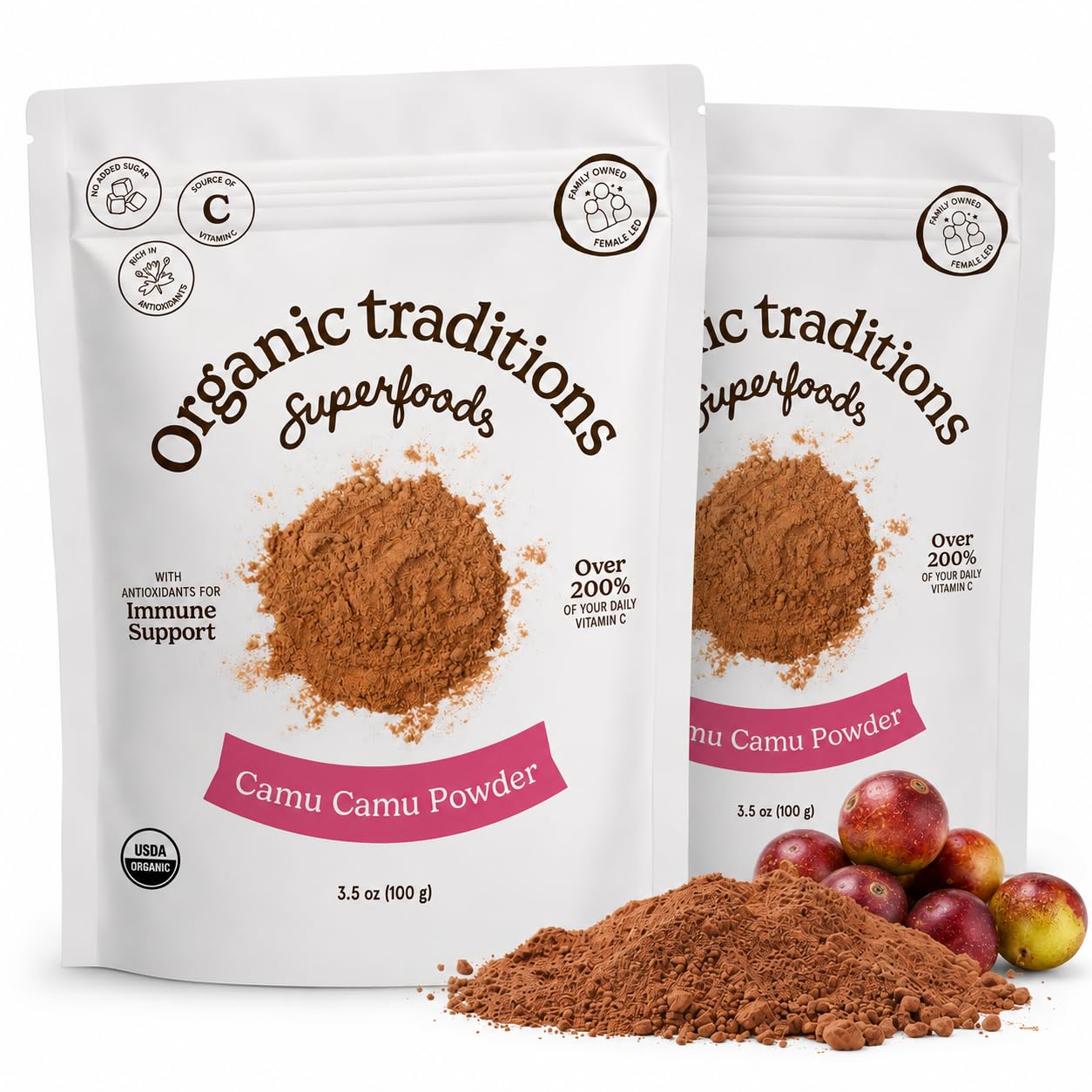 Organic Traditions Camu Camu Berry Powder Organic Superfood Great for Smoothies and More,100g/3.5oz Bag (Pack of 2) 3.5 Ounce (Pack of 2)