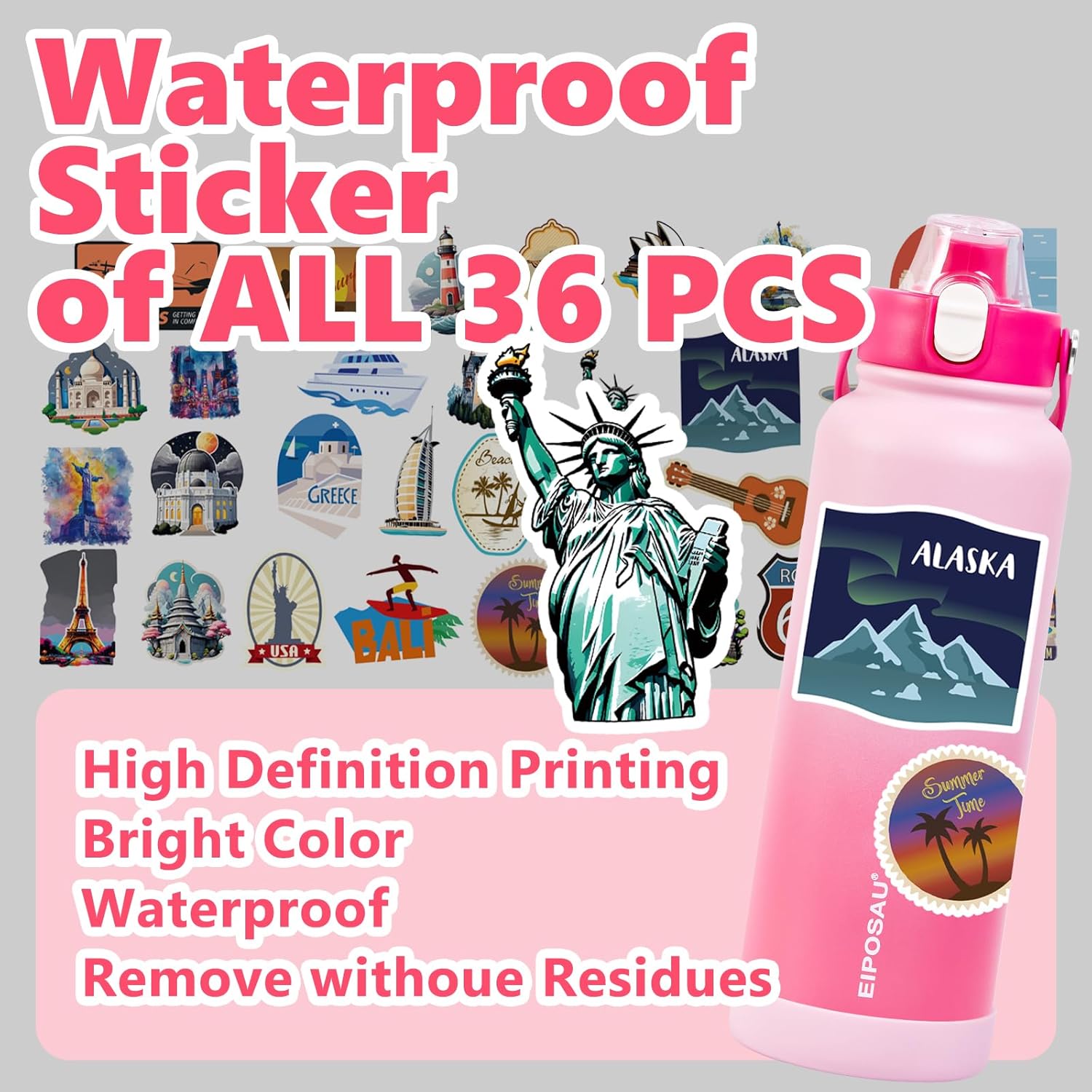 Insulated Water Bottle with Lid & Boot & Stickers, 40 oz Stainless Steel Sweat Free Bottle Keep Cold 24H, BPA-Free Sports Wide Mouth Water Bottle, PinkRed