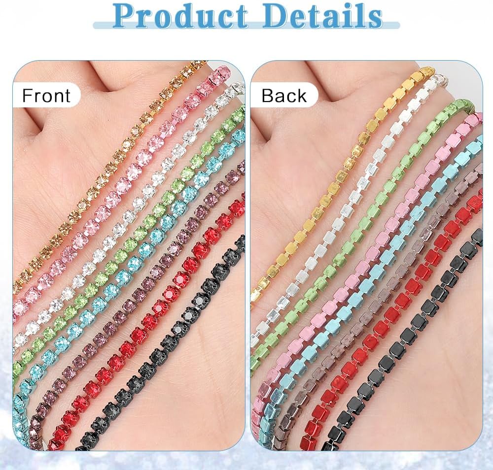 Crystal Rhinestone Chain, 10 Yards 2.5mm Silver Rhinestone Trim Strips, Close Claw Cup Rhinestones Chain Roll for Clothes Sewing Craft Cups Jewelry Making Wedding Bouquet DIY Decoration Clothing Shoes