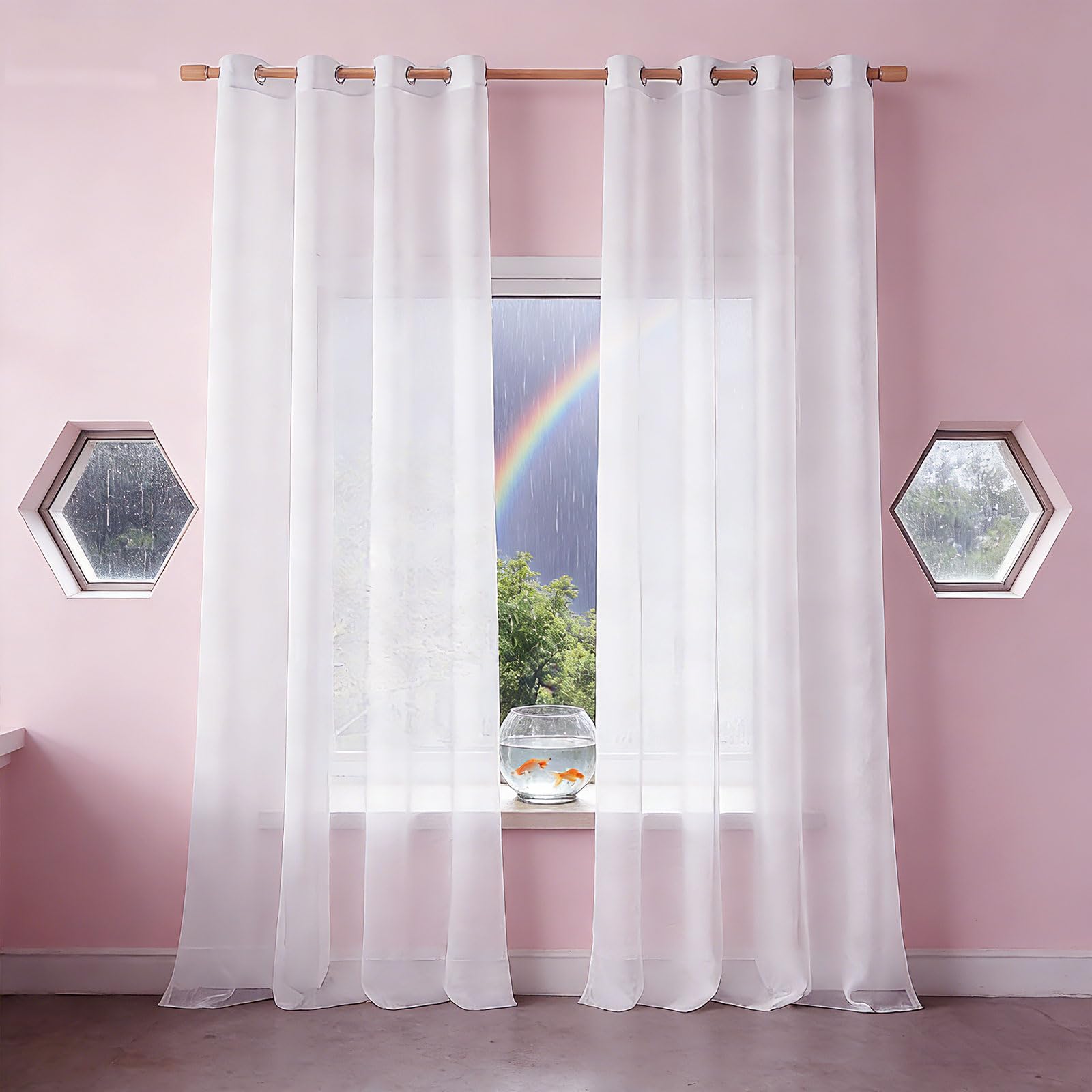 Cortinas de lino translúcidas con ojales GUOJUN en blanco moderno de 50 x 175 cm