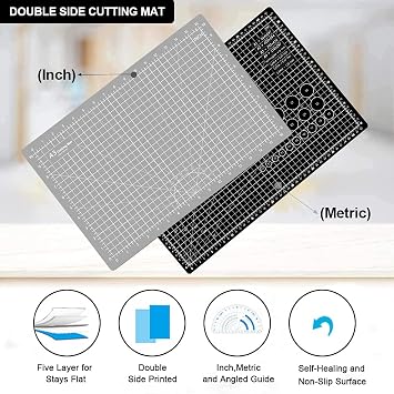 Headley Tools 12 x 18 Inch Thickened Self Healing Cutting Mat, A3 Rotary Cutting Sewing Mat for Crafts, Double Sided 5-Ply Cutting Board for Fabric Leather Modeling Hobby Project, Black/Grey