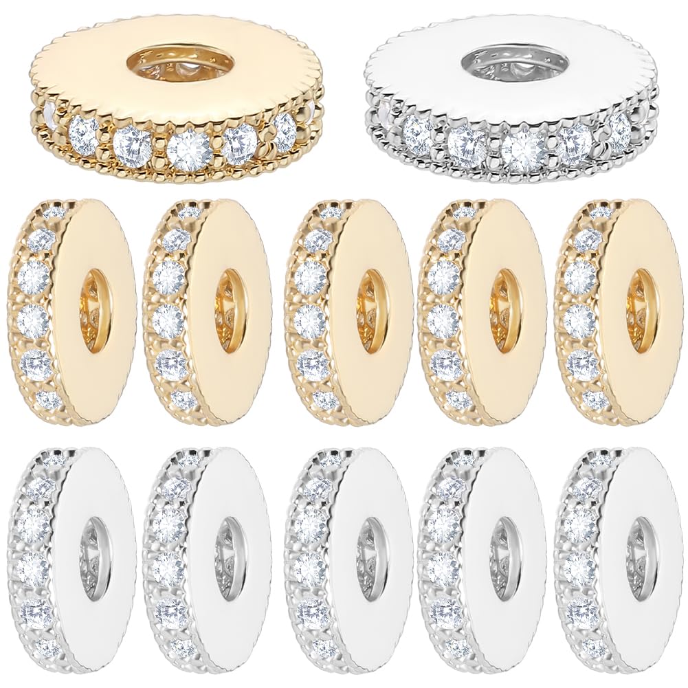 Perles d'espacement plates 8mm zirconium pour fabrication bracelet et collier