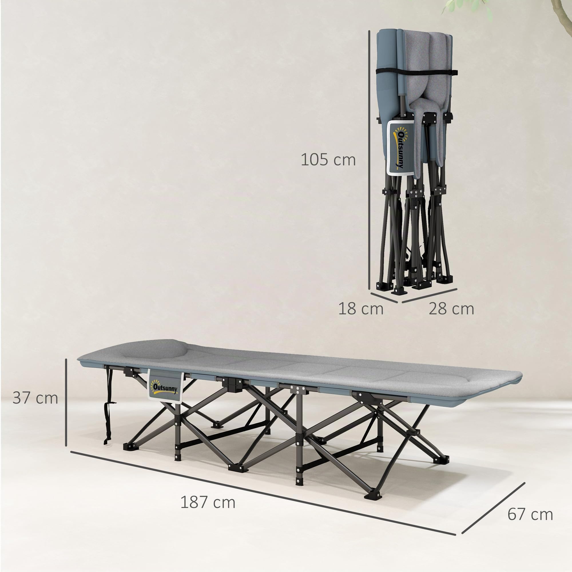 Outsunny Feldbett Faltbar Campingbett mit Matratze 187 x 67 x 37 cm Grau
