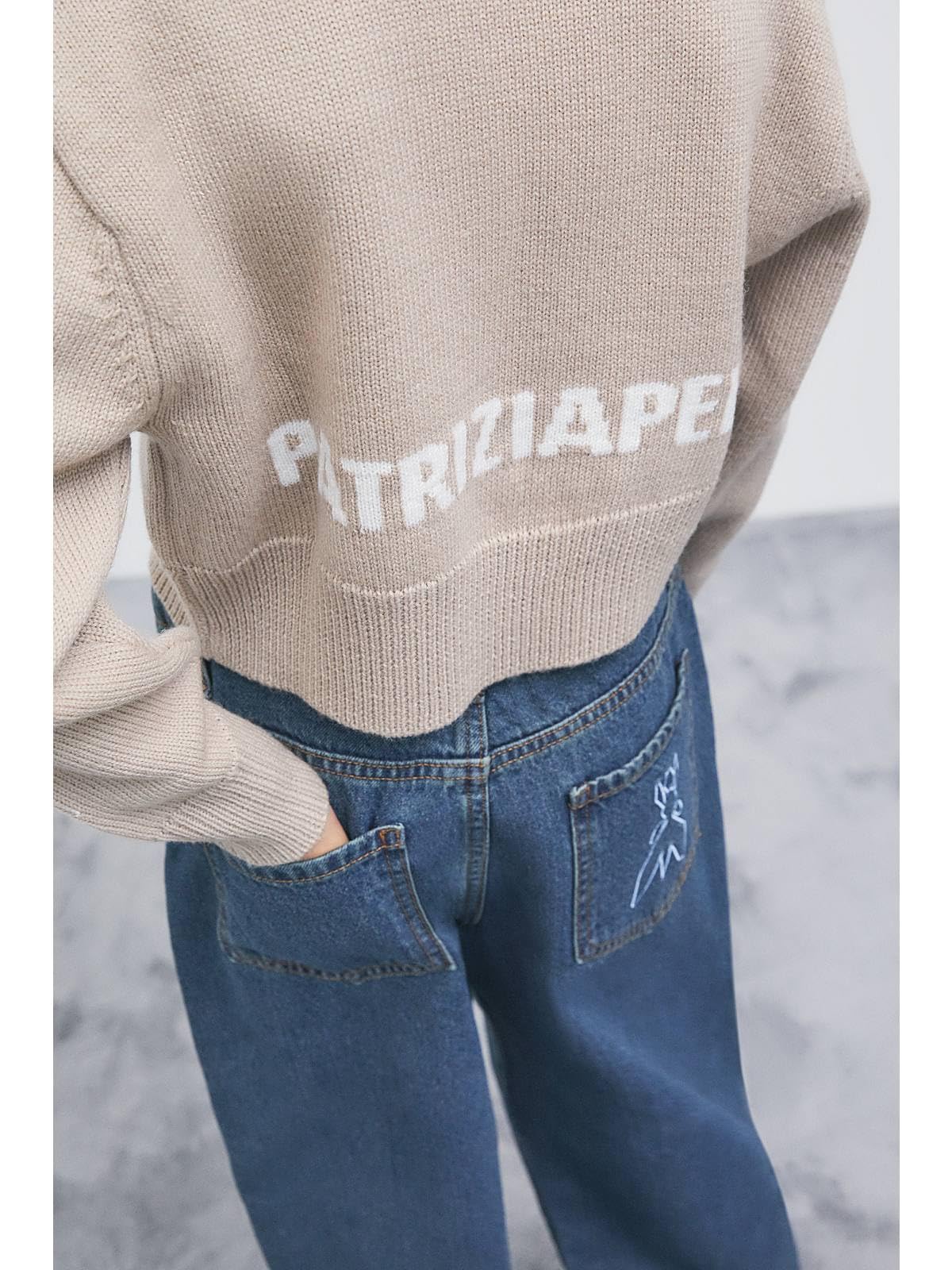 PATRIZIA PEPE Maglia Cropped in Misto Lana Beige