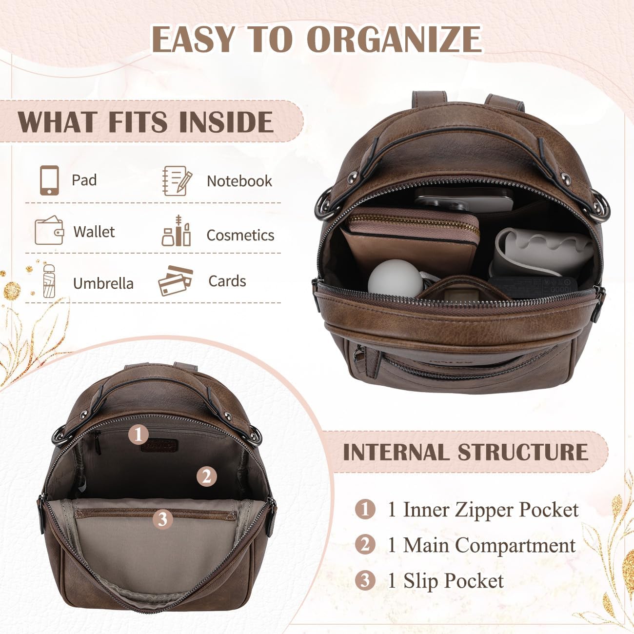 Mini Backpack for Women,RAVUO Small Leather Backpack Purse Fashion Handbag Convertible Ladies Trendy Shoulder Bag for Work,Travel,Coffee - Image 4