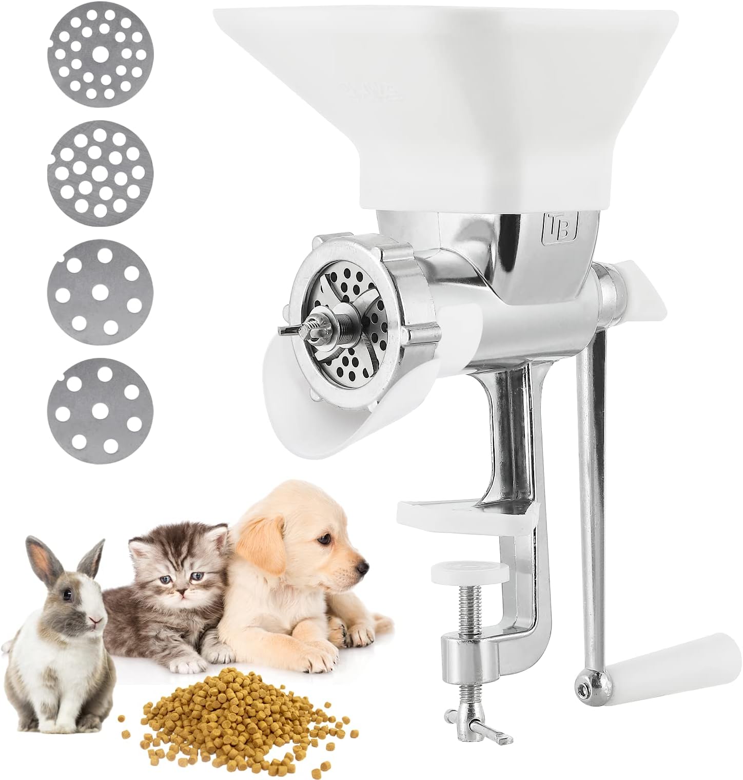 YUCHENGTECH Manual Animal Feed Food Pellet Machine Dog Cat Food Pellet Mell Making Machine Pet Bait Granulator Pelleter with 4mm/5mm/6mm/7mm Molds (Large)