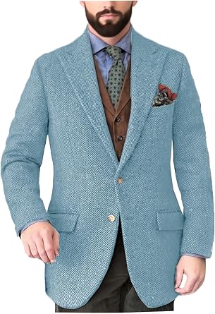 VENNYNG Mens Knit Herringbone Casual Blazer Slim Fit Tweed Jacket Single Breasted for Man Sport Coat