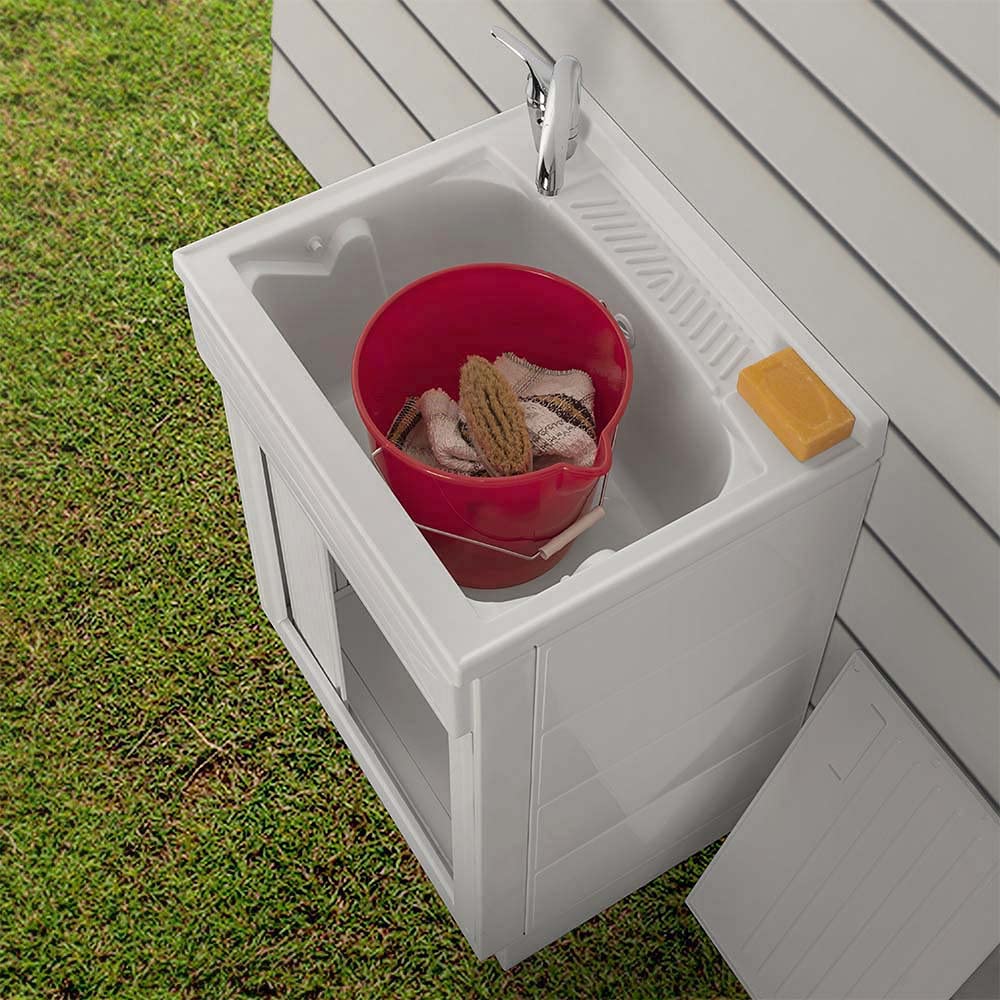 Inbagno Mobile lavatoio in Resina salvaspazio, Misure 45/50/60, Completo di tavoletta e Kit di Scarico, Bianco (60x50)
