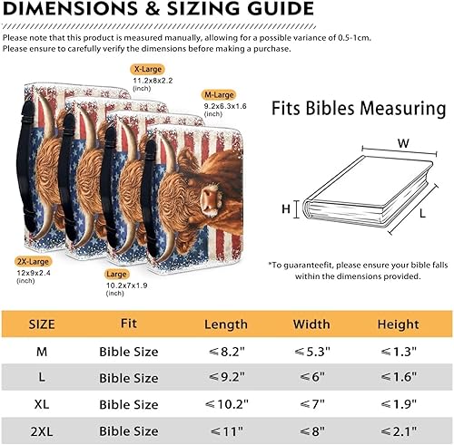 Miniatura 8 de Cozeyat American Flag Bible Cover Large Size Church Study Book Carrying Bag Highland Cow Bible Protective Case with Handle and Zippered Pocket for