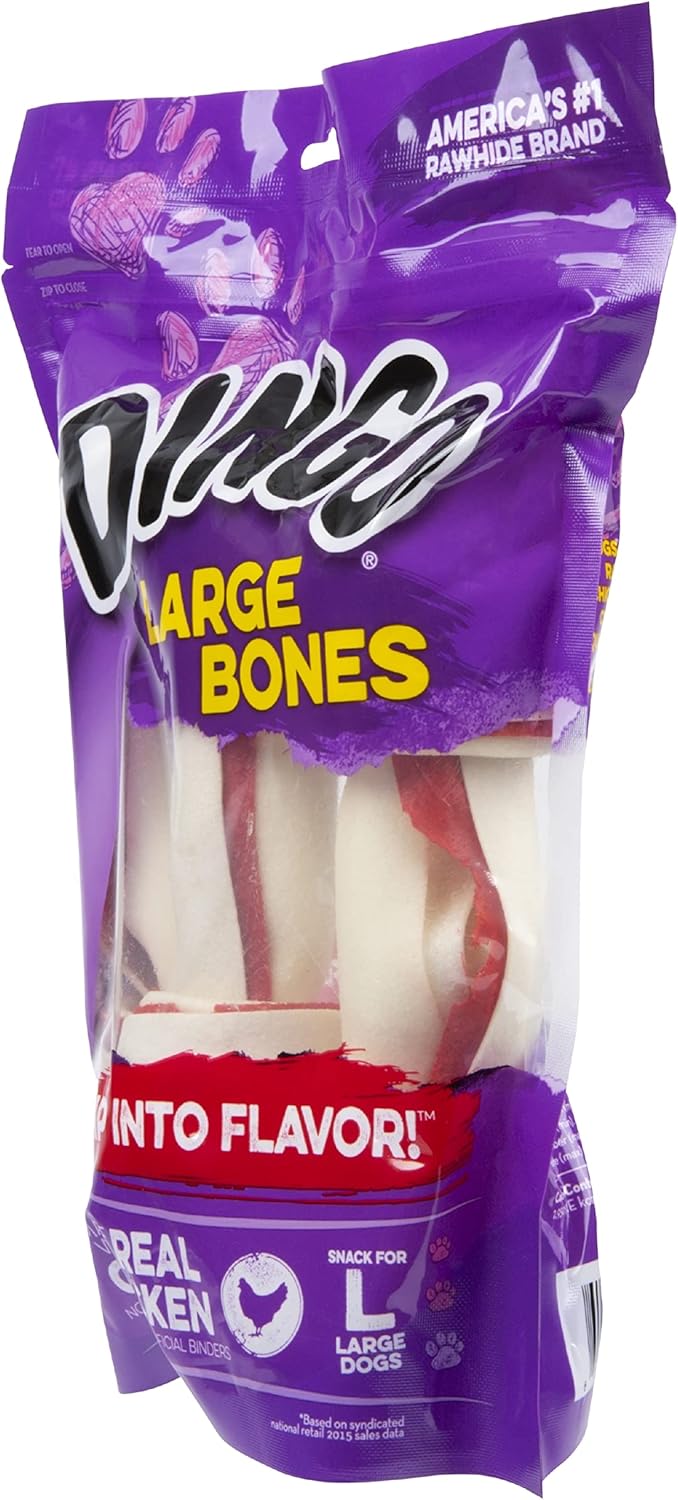 Dingo P-95008 18 Count Rawhide Bone, Large, One Size 3 Count (Pack of 6)