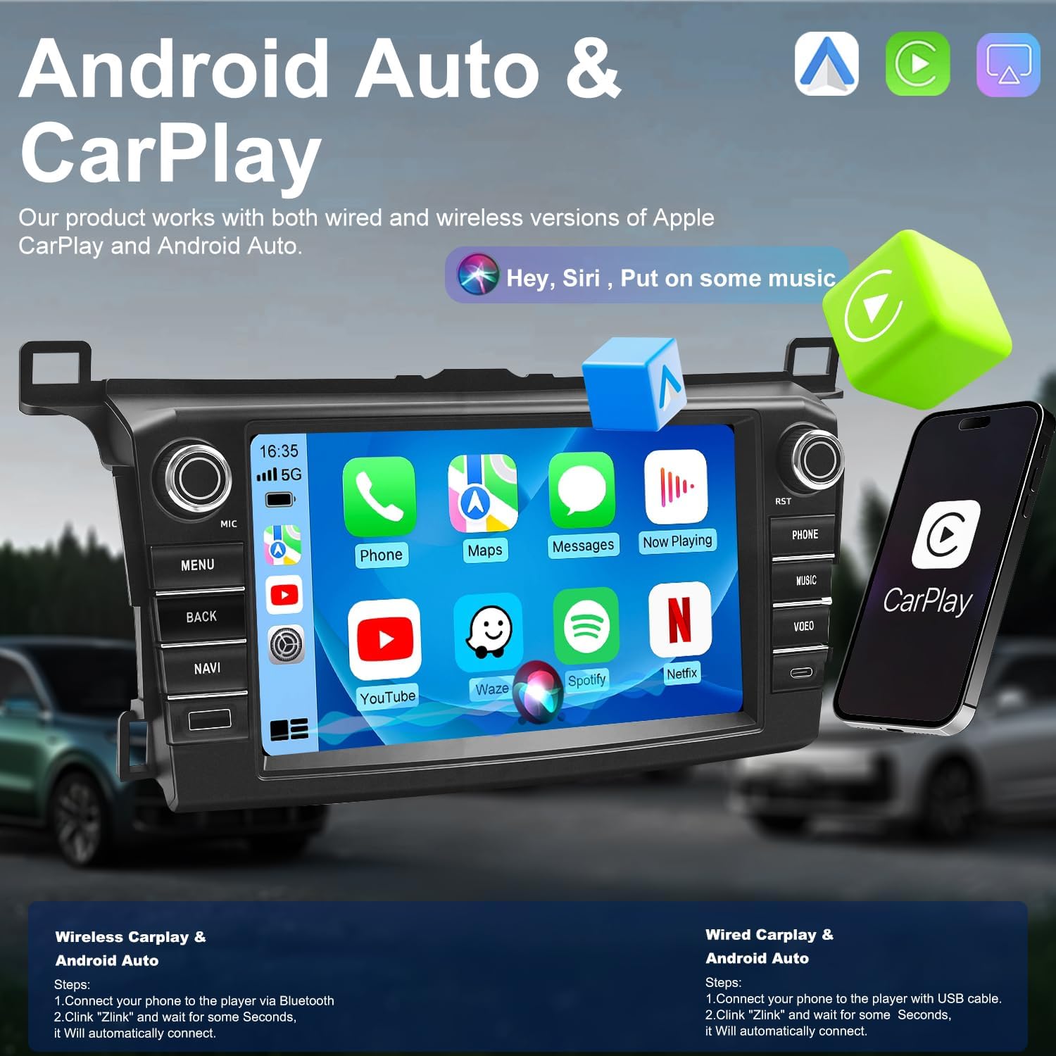 4+64G Upgrade Car Radio Stereo for Toyota RAV4 2013 2014 2015 2016 2017 2018, 8 Inch Touch Screen Head Unit with Wireless Carplay Android Auto GPS Navigation FM Bluetooth 5G WiFi SWC HD Backup Camera