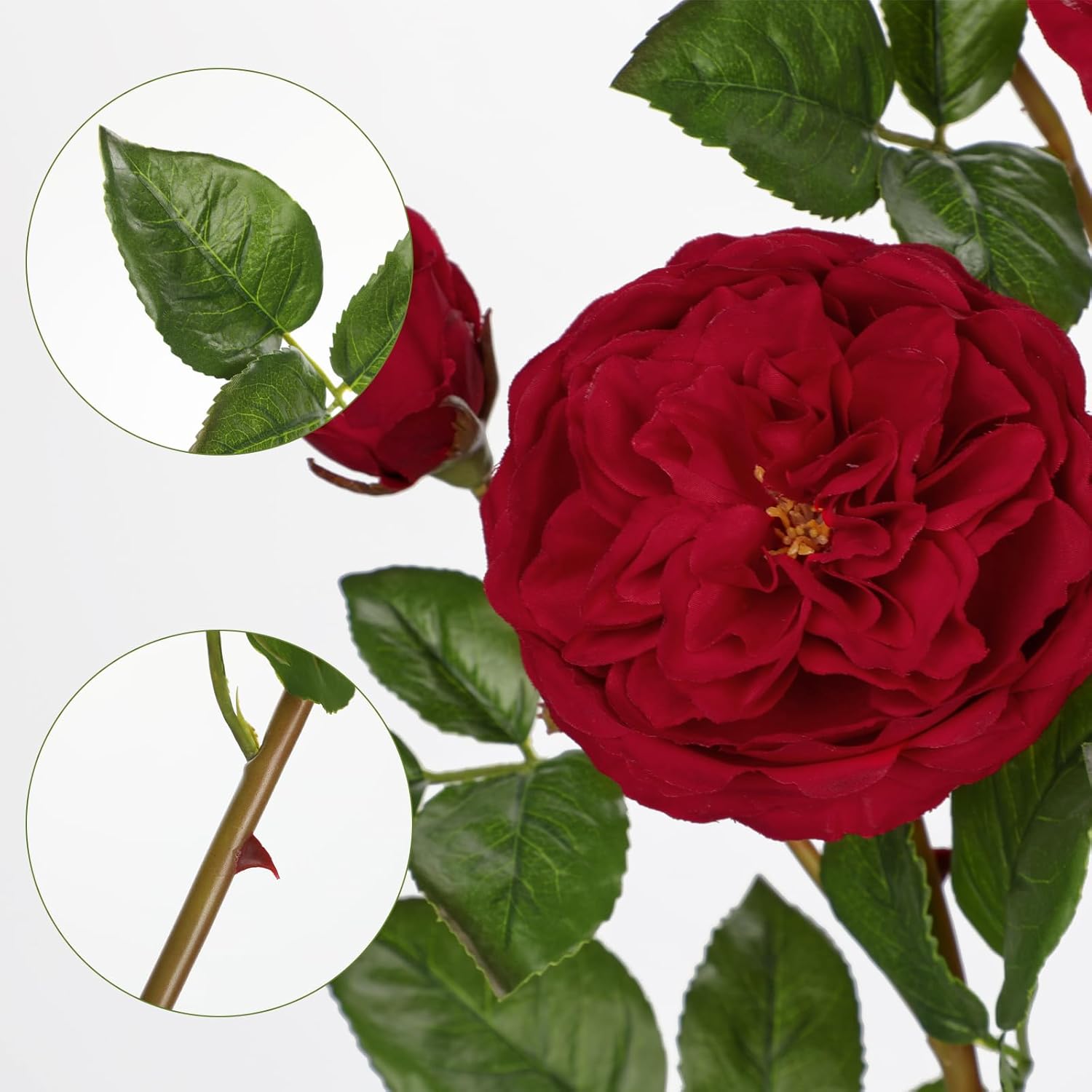 Real Touch Artificial Roses (Set of 3) – 23.6" Long Stem Red Garden Roses – Lifelike Faux Silk Flowers for Wedding Bouquets, Home Décor, Centerpieces & Floral Arrangements