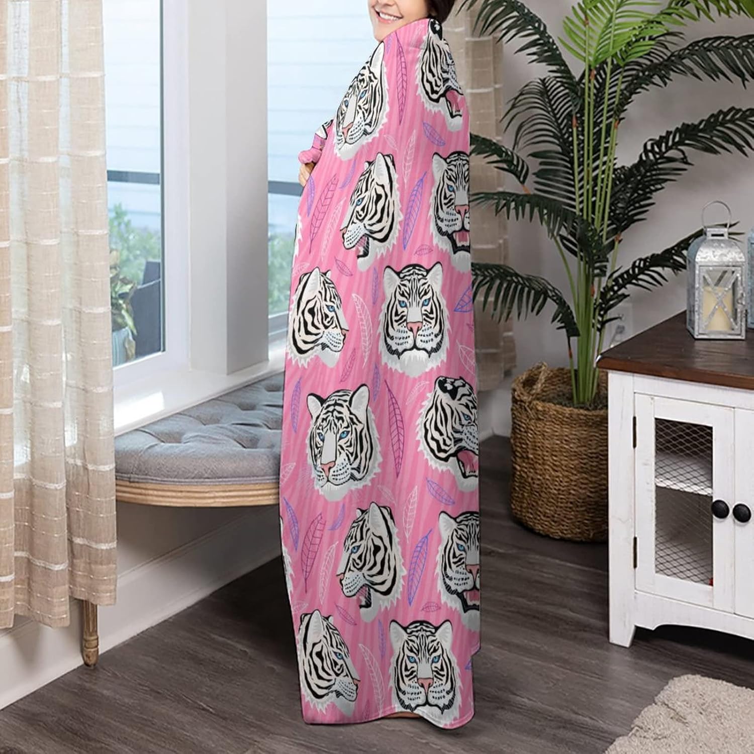 review White Tiger Dog Wearable Fleece Pet Throw Blanket for Couch Car Bed Crate, Soft Cozy Baby Girl Boy Blanket 30x40 in