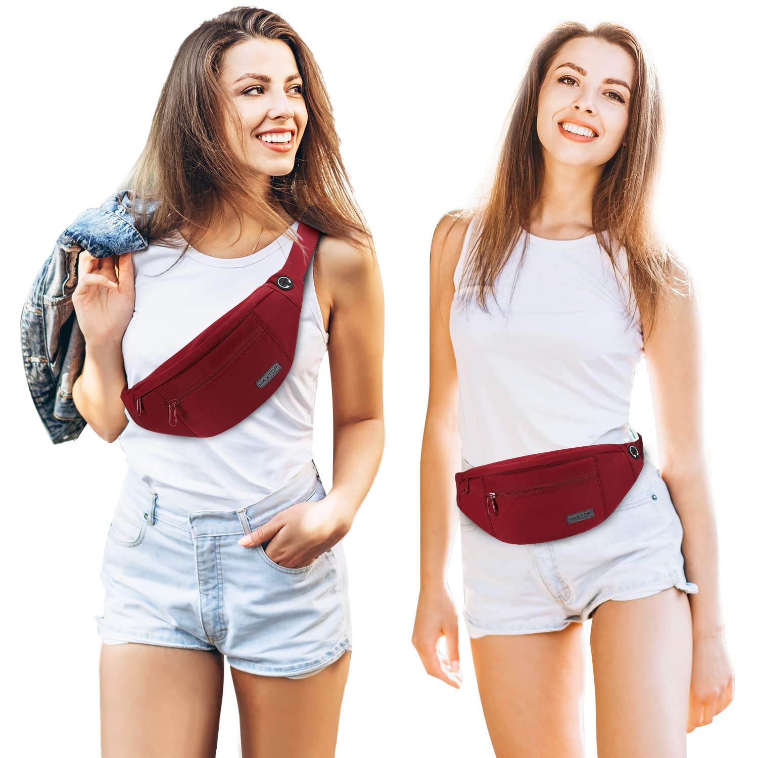 MAXTOP Marsupio grande per donna e uomo, marsupio con attacco per cuffie e 4 tasche con zip, cintura regolabile per ciclismo, corsa, jogging, viaggio, outdoor, allenamento