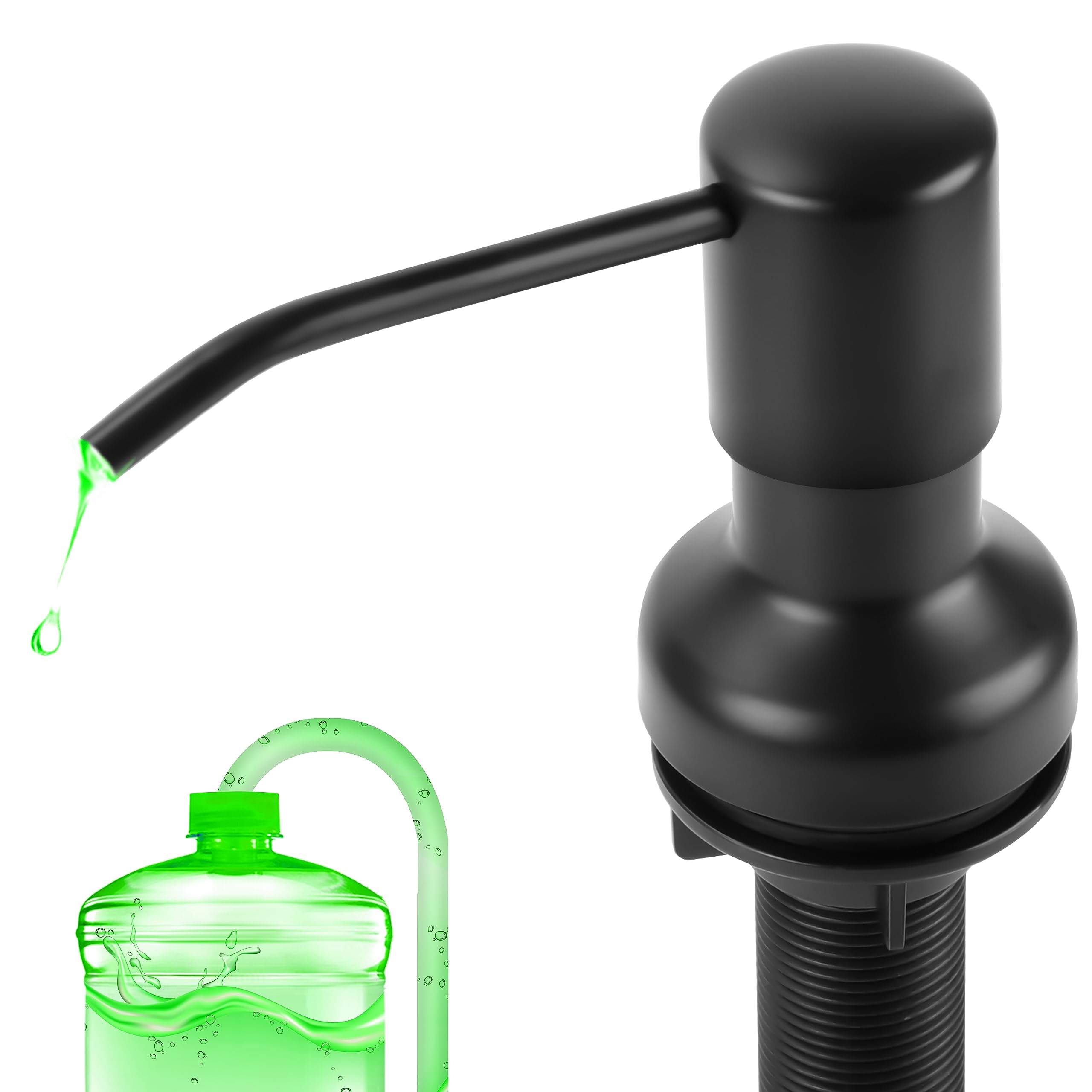 Dispensador de jabón para fregadero de cocina, dispensador de jabón con vástago roscado más largo, tubo de extensión de 47 pulgadas que se conecta directamente al recipiente de jabón de platos, base