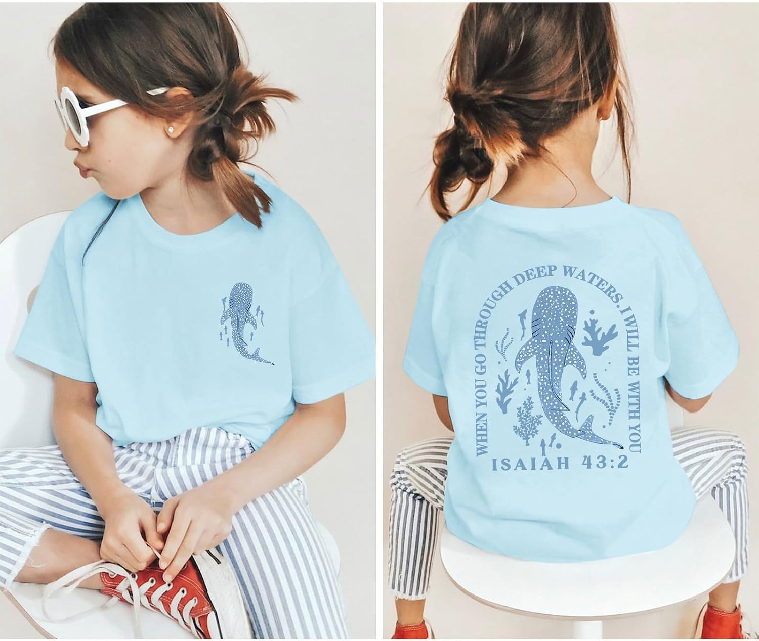 Girls Christian Whale Shark Shirts Kids Jesus God Religious Faith T Shirts Bible Verse Cute Graphic Tees Tops